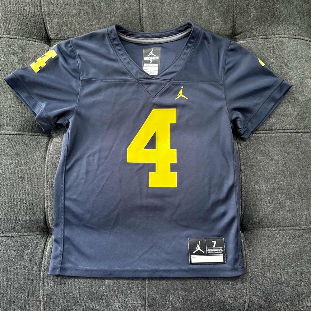 Nike Jordan U of M Michigan Wolverines Maize and Blue Football Jersey # 4